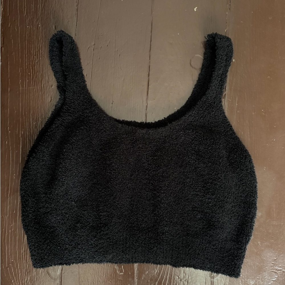 Cozy Black Fuzzy Crop Top
